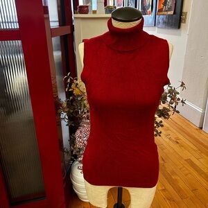 White House Black Market Bright Red Sleeveless Turtleneck